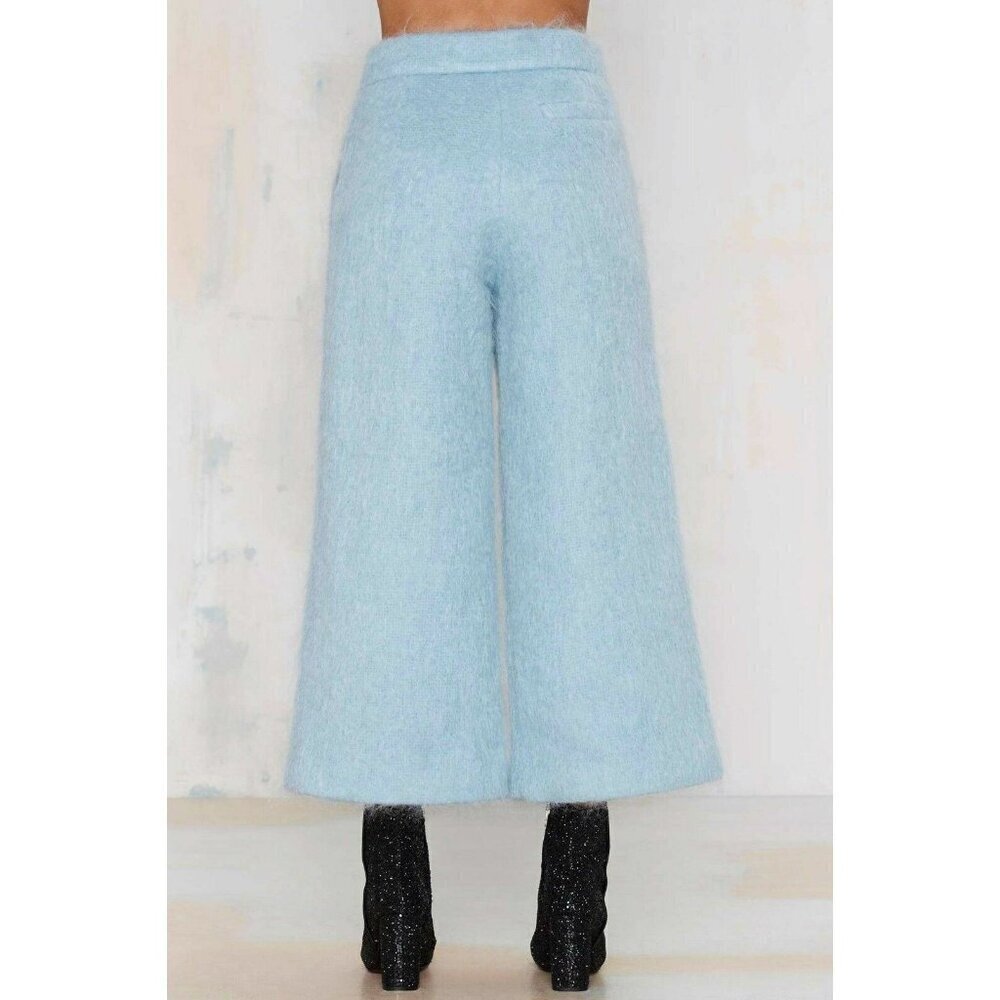 American Retro Renaud Mohair Wide Leg Pants Size 34 Baby Blue Nasty Gal Cropped - Picture 9 of 14